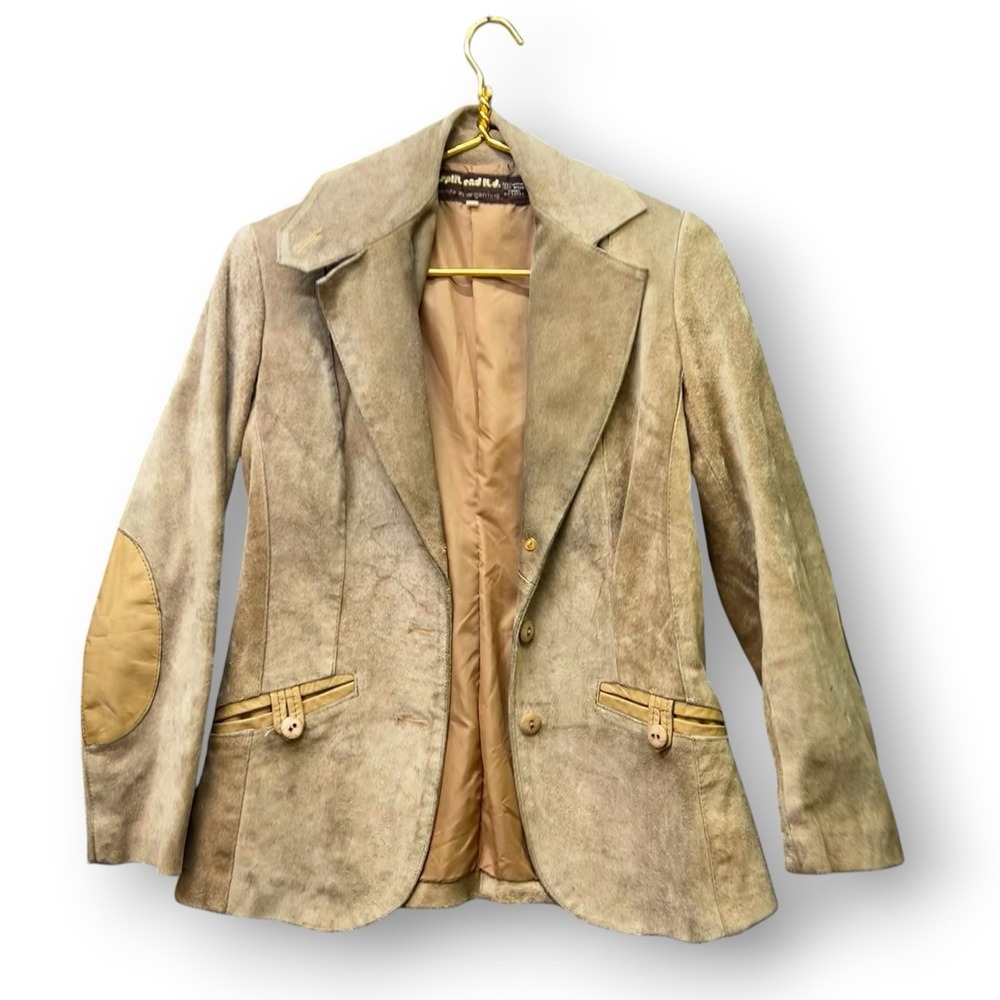 Vintage Suede Leather Blazer Women 11/12 Tan Argentina Equestrian Elbow Patch